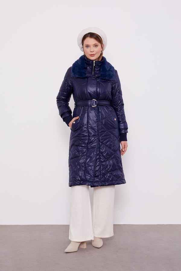 LevidorLevidor Lacivert Kürk Yakalı Şişme Kapitone Mont