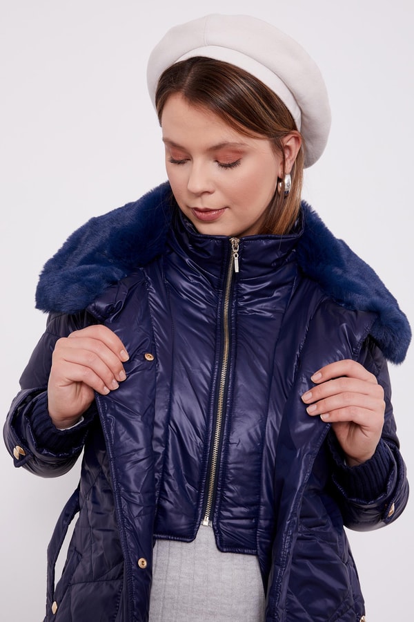 LevidorLevidor Lacivert Kürk Yakalı Şişme Kapitone Mont