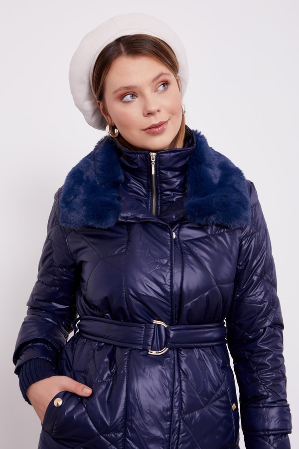 LevidorLevidor Lacivert Kürk Yakalı Şişme Kapitone Mont