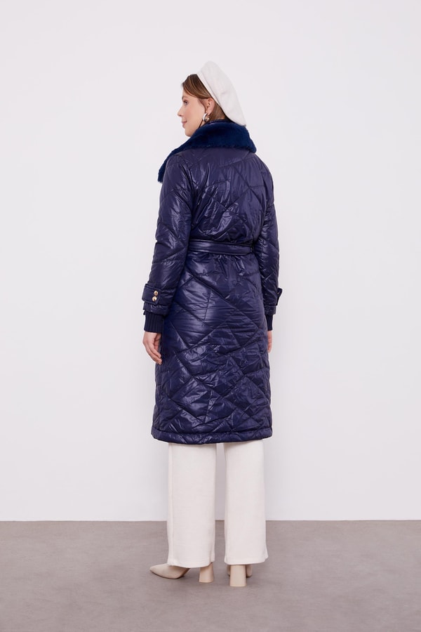 LevidorLevidor Lacivert Kürk Yakalı Şişme Kapitone Mont