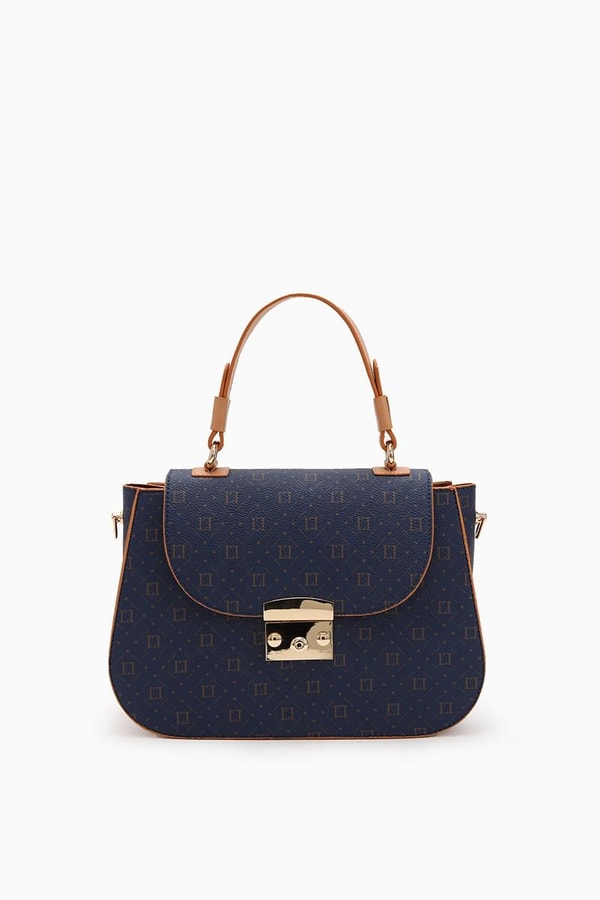 LevidorLevidor Lacivert Monogram Baskılı Klipsli El Çantası