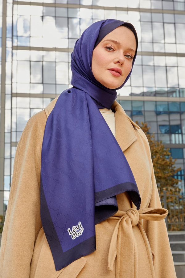 LevidorLevidor Lacivert Petek Desen Monogram İpek Şal