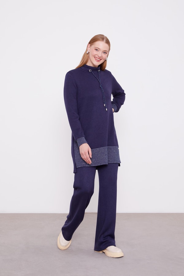 LevidorLevidor Lacivert Simli Kaşmiş Kumaş İkili Takım