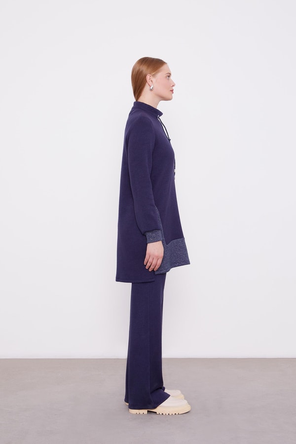 LevidorLevidor Lacivert Simli Kaşmiş Kumaş İkili Takım