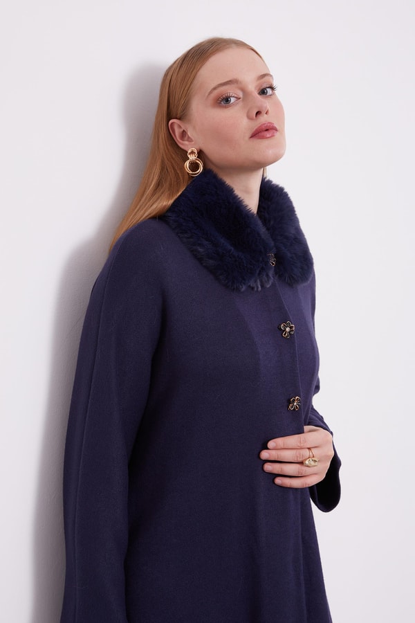 LevidorLevidor Lacivert Yakası Kürklü Kaşmiş Hırka