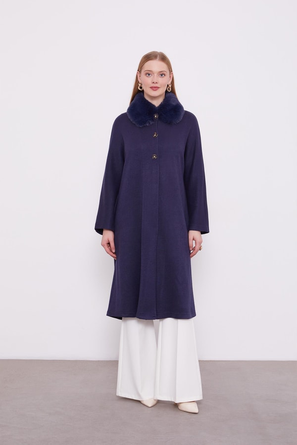 LevidorLevidor Lacivert Yakası Kürklü Kaşmiş Hırka
