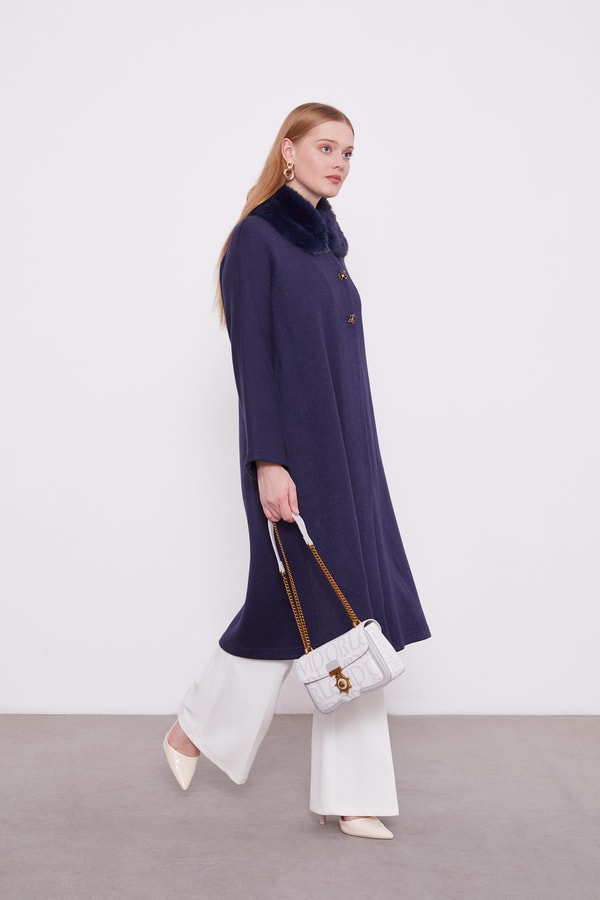 LevidorLevidor Lacivert Yakası Kürklü Kaşmiş Hırka