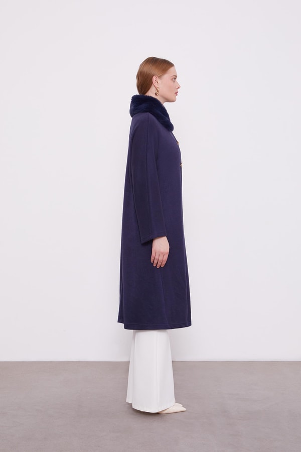 LevidorLevidor Lacivert Yakası Kürklü Kaşmiş Hırka