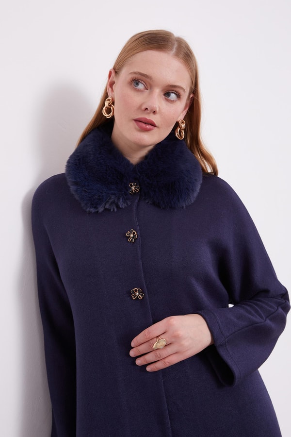 LevidorLevidor Lacivert Yakası Kürklü Kaşmiş Hırka