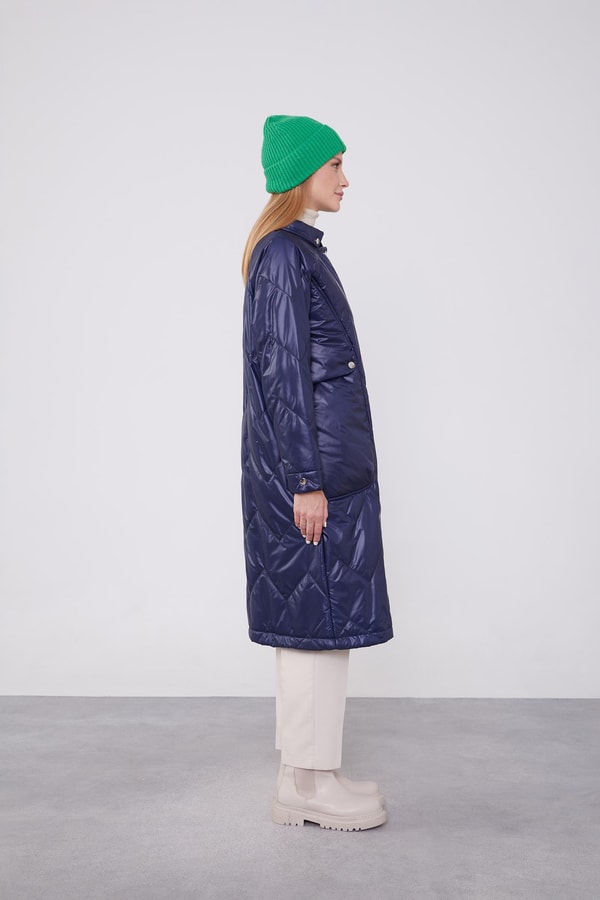 LevidorLevidor Lacivert Yüksek Cep Kapitone Şişme Mont