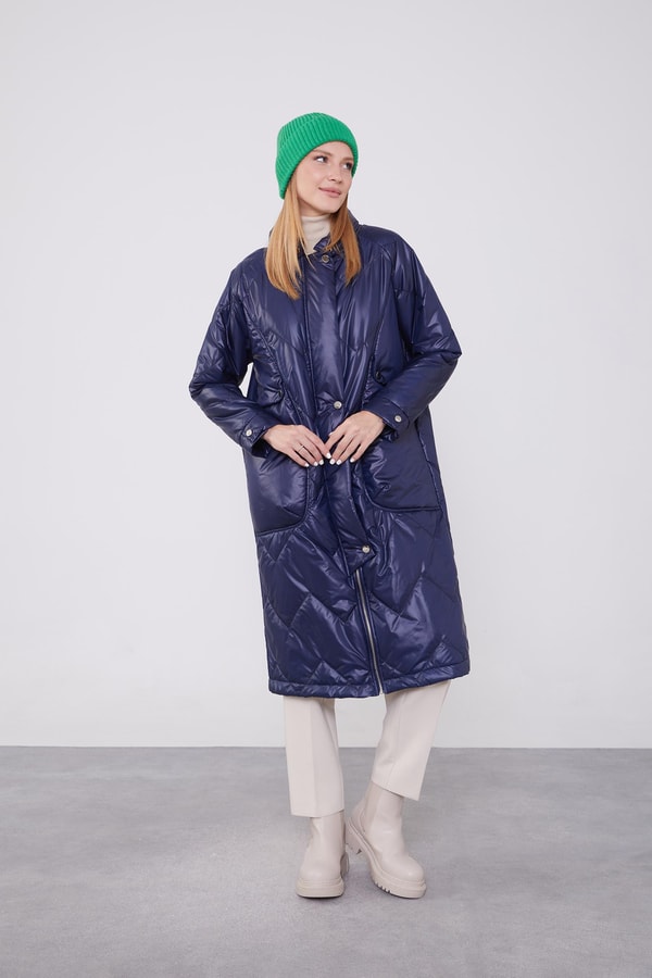 LevidorLevidor Lacivert Yüksek Cep Kapitone Şişme Mont