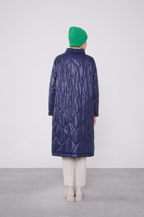 LevidorLevidor Lacivert Yüksek Cep Kapitone Şişme Mont