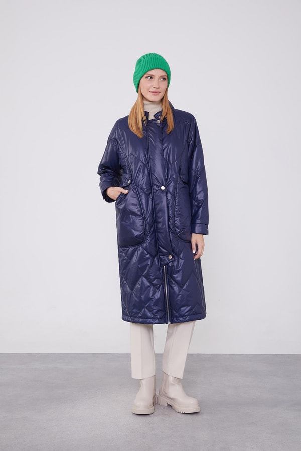 LevidorLevidor Lacivert Yüksek Cep Kapitone Şişme Mont