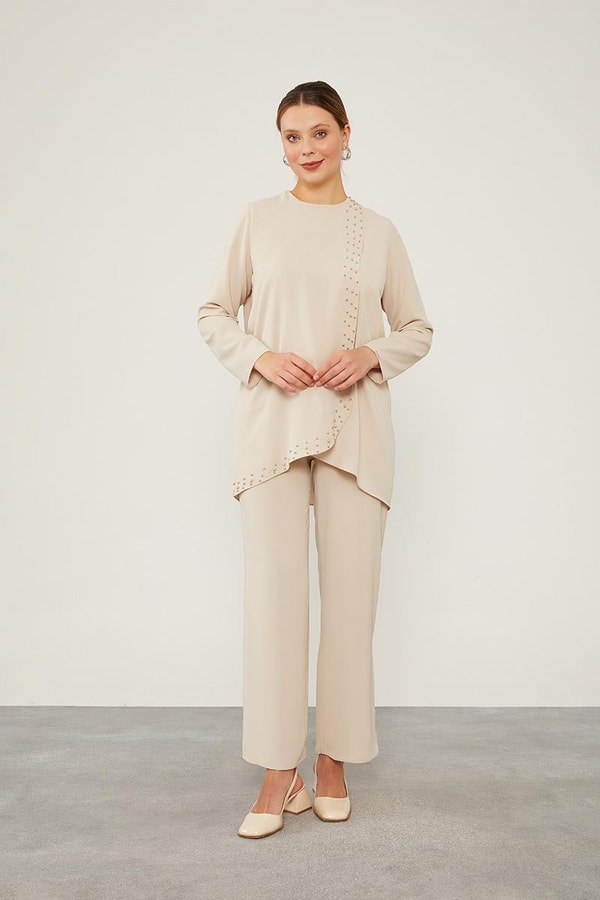LevidorLevidor Latte İnci İşlemeli Şifon İkili Takım