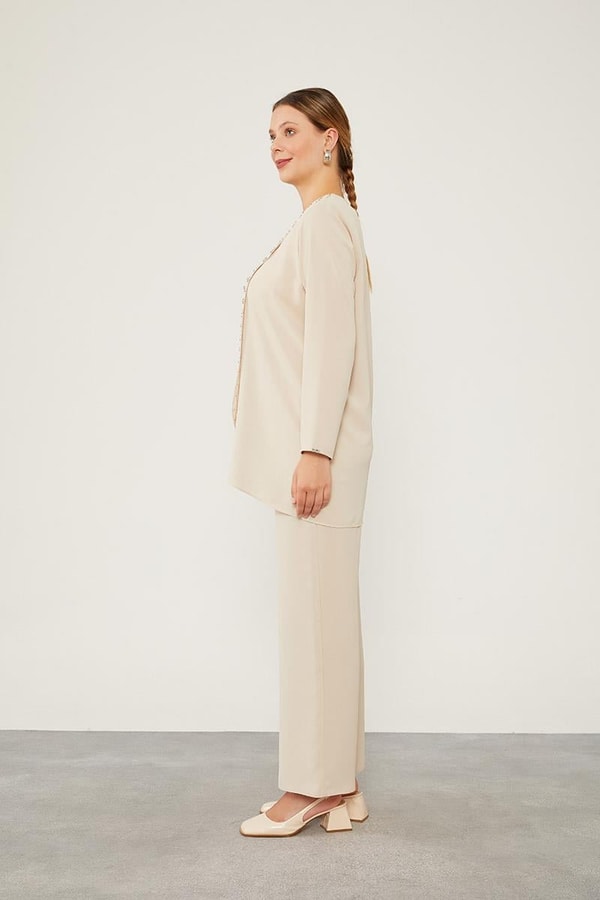 LevidorLevidor Latte İnci İşlemeli Şifon İkili Takım