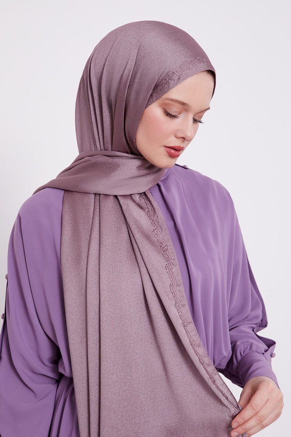 LevidorLevidor Leylak Dalgalı İşlemeli Diamond Şal