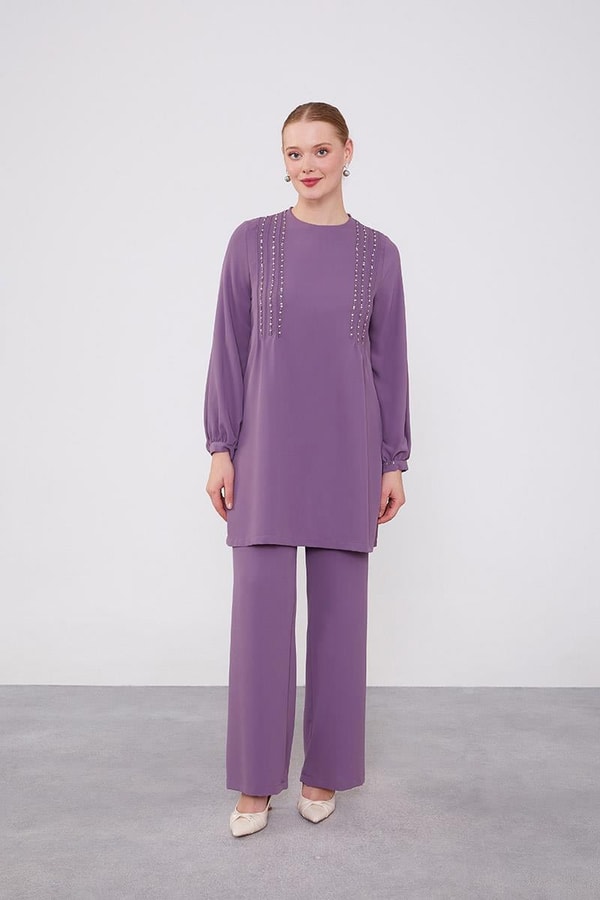 LevidorLevidor Lila Boncuk İşlemeli Tunik Takım