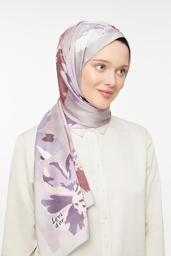 LevidorLevidor Lila Çiçek Baskılı Twill Şal