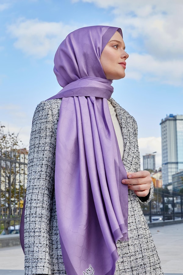 LevidorLevidor Lila Petek Desen Monogram İpek Şal