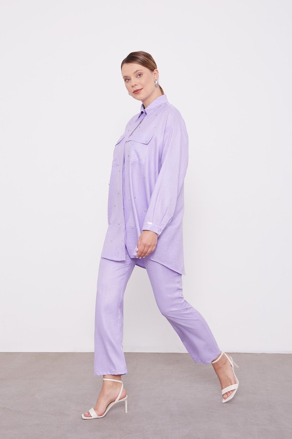 LevidorLevidor Lila Taş İşlemeli Melanj Gömlek İkili Takım