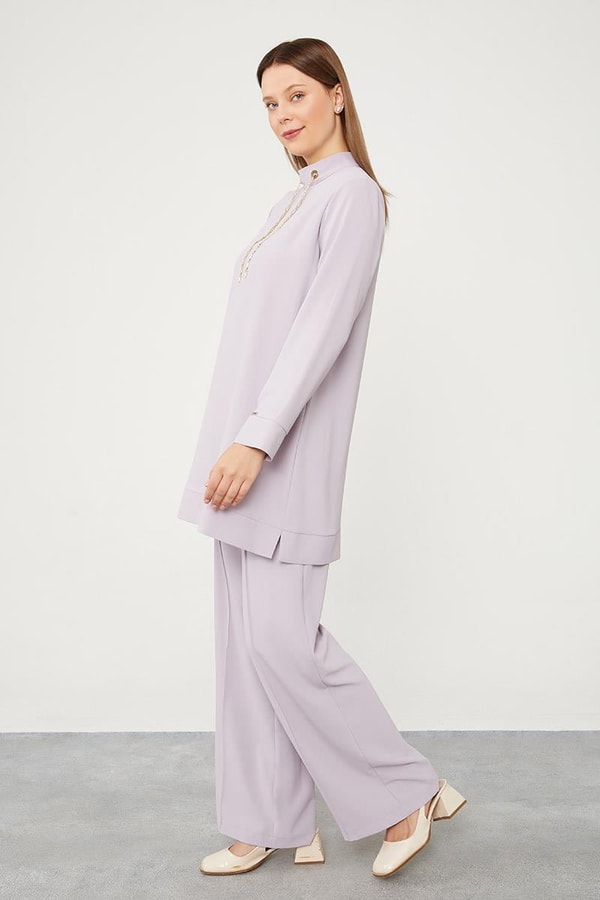 LevidorLevidor Lila Taş Zincir Aksesuarlı İkili Takım