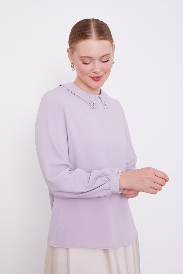 LevidorLevidor Lila Yaka İşlemeli Bluz