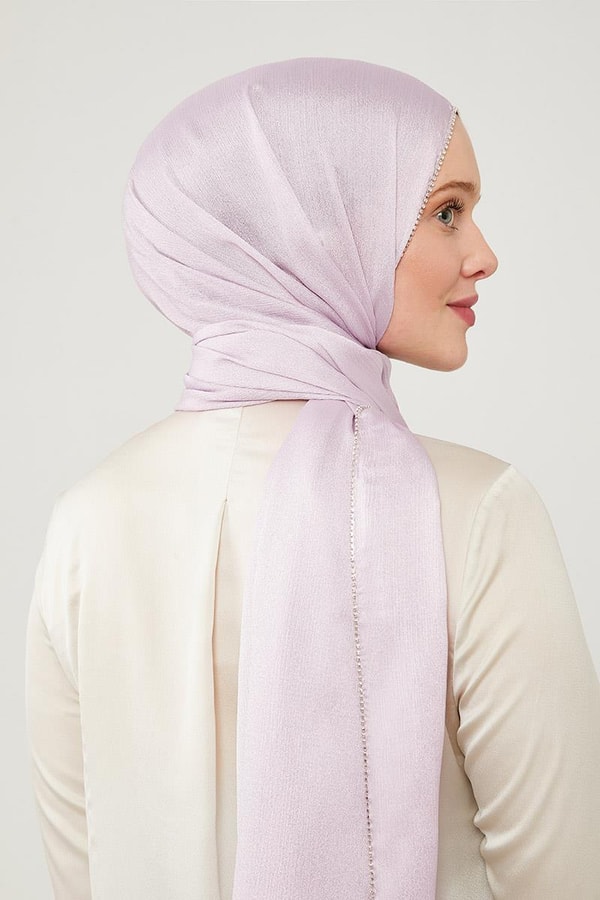 LevidorLevidor Lila Yanları Taş Detaylı Kristal Yoryo Şal