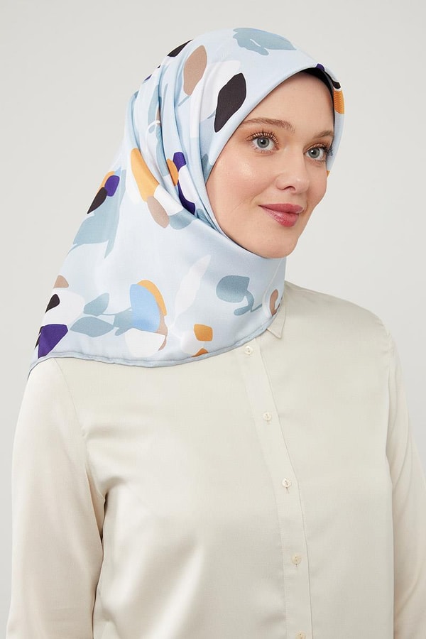 LevidorLevidor Mavi Asimetrik Deseni Twill Eşarp