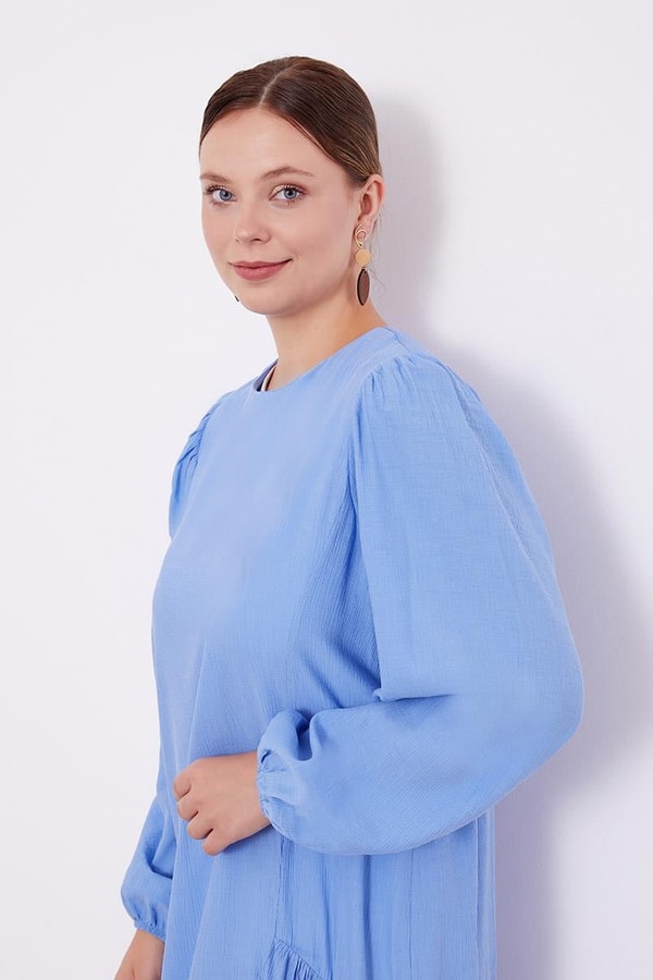 LevidorLevidor Mavi Bisiklet Yaka Büzgü Detaylı Elbise