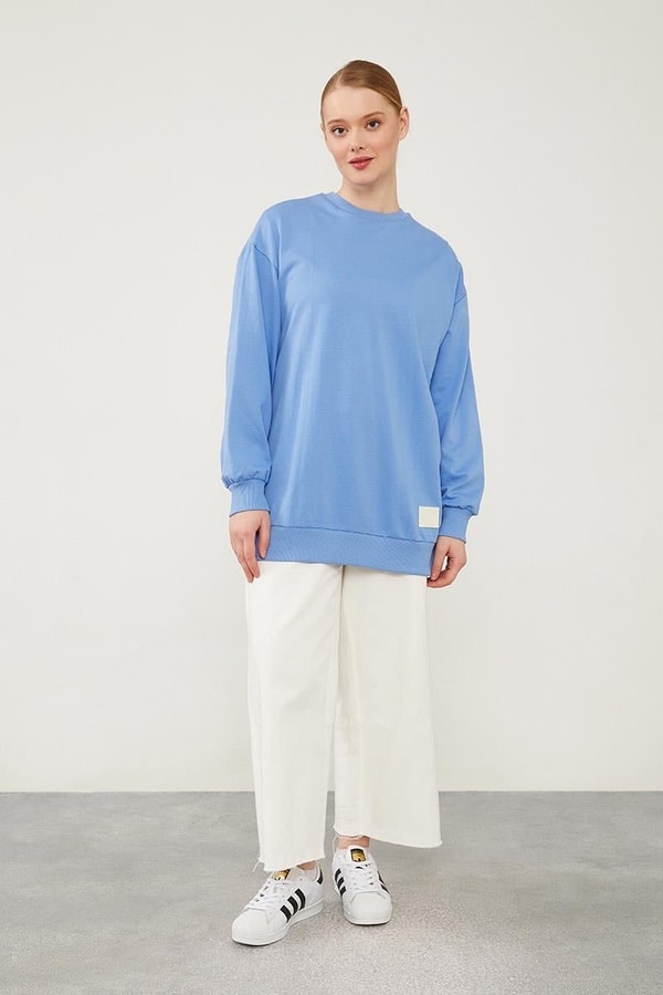 LevidorLevidor Mavi Bisiklet Yaka Ribanalı Basic Sweat