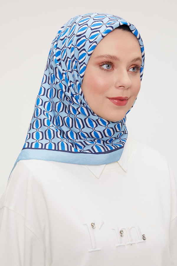 LevidorLevidor Mavi Elips Desen Modal İpek Eşarp