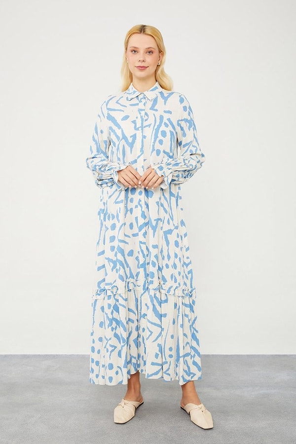 LevidorLevidor Mavi Fırfır Detaylı Gömlek Elbise