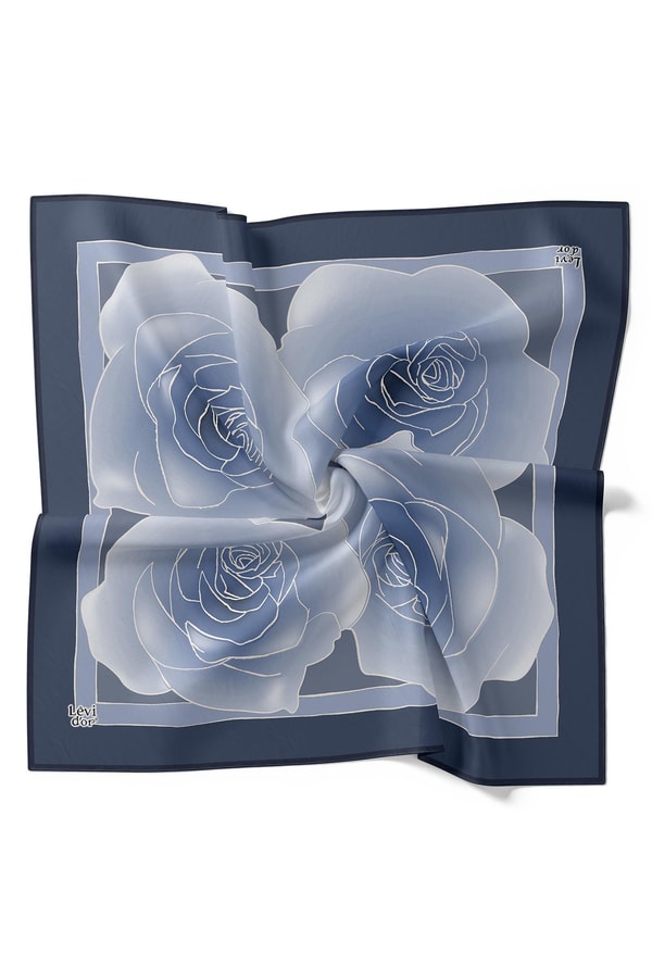 LevidorLevidor Mavi Gül Desen Twill Ipek Eşarp