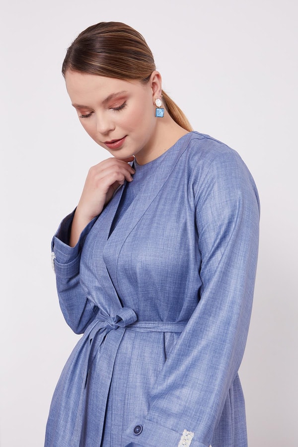 LevidorLevidor Mavi İşlemeli  Melanj Kimono Üçlü Takım