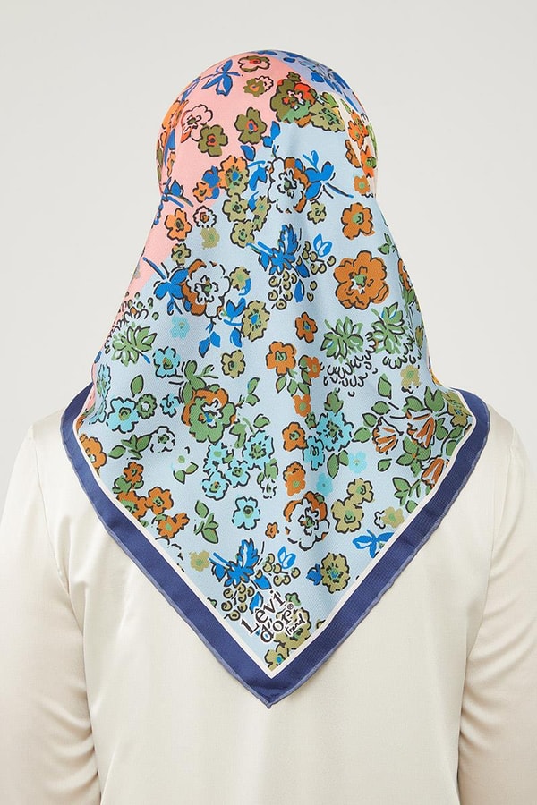 LevidorLevidor Mavi Mine Çiçeği Trend Twill Eşarp