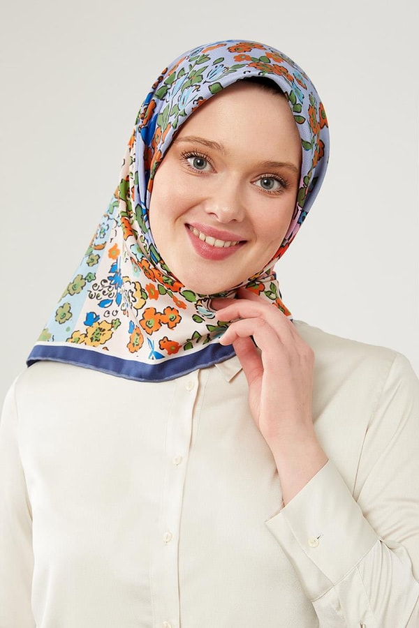 LevidorLevidor Mavi Mine Çiçeği Trend Twill Eşarp