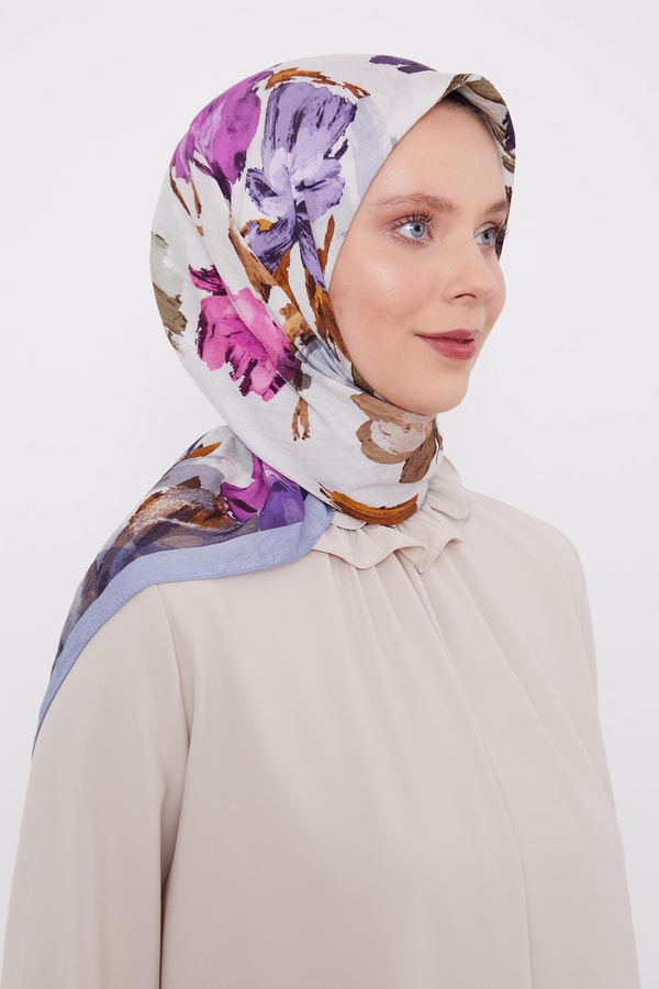 LevidorLevidor Mavi Soyut Desen Modal İpek Eşarp