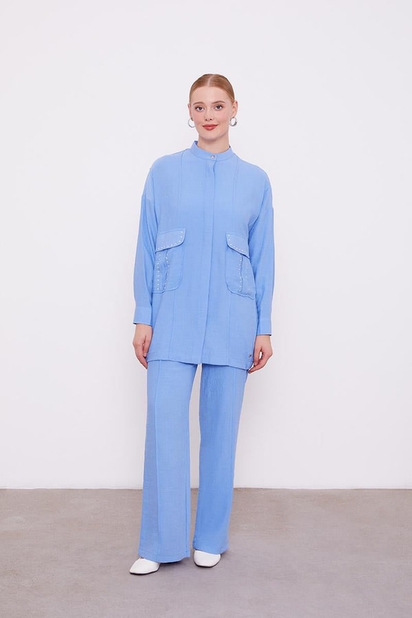 LevidorLevidor Mavi Taşlı Cep Detaylı İkili Takım