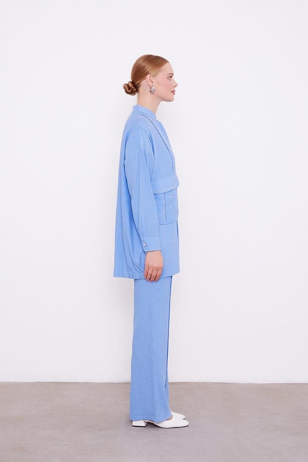 LevidorLevidor Mavi Taşlı Cep Detaylı İkili Takım