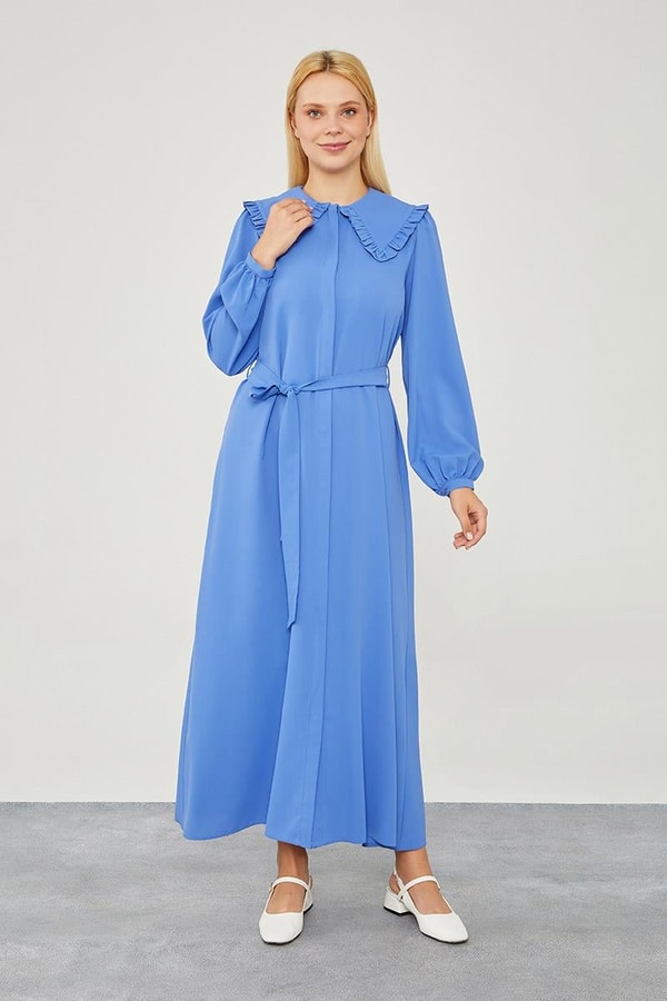 LevidorLevidor Mavi Yakası Fırfır Detaylı Elbise