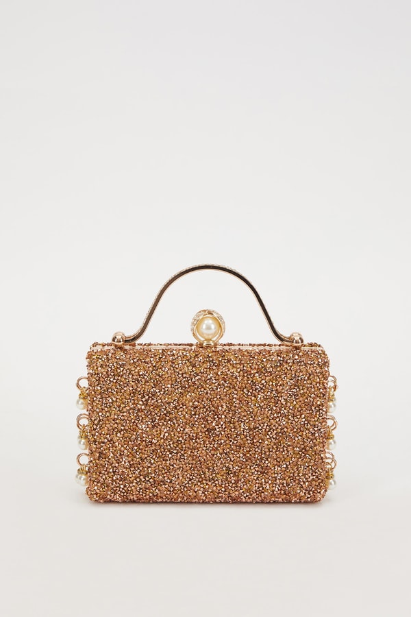 LevidorLevidor Mini Gold İnci Taşlı Abiye El Çantası