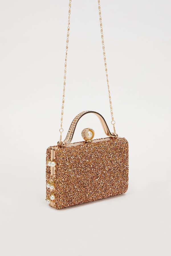 LevidorLevidor Mini Gold İnci Taşlı Abiye El Çantası