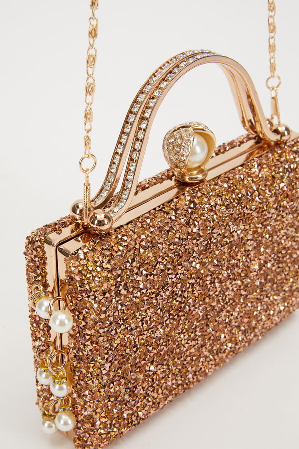 LevidorLevidor Mini Gold İnci Taşlı Abiye El Çantası