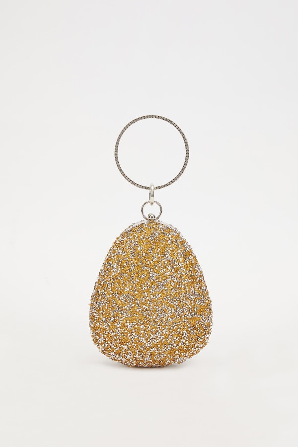 LevidorLevidor Mini Gold Oval Taşlı Abiye El Çantası