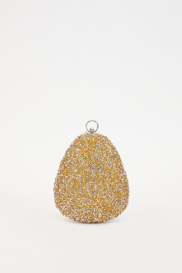 LevidorLevidor Mini Gold Oval Taşlı Abiye El Çantası