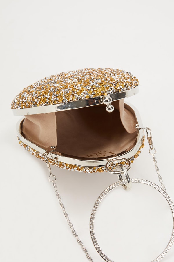 LevidorLevidor Mini Gold Oval Taşlı Abiye El Çantası