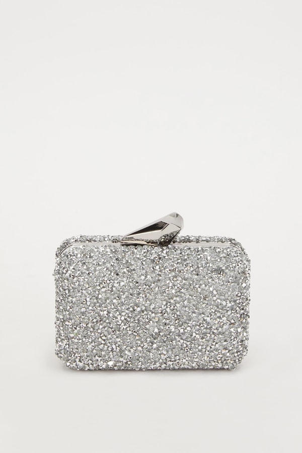 LevidorLevidor Mini Gümüş Kare Taşlı Abiye El Çantası