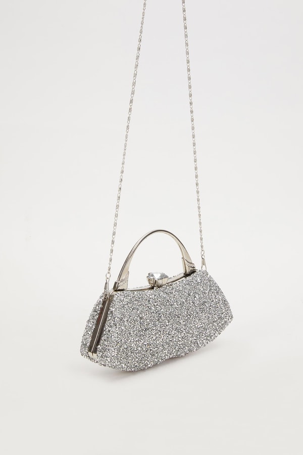 LevidorLevidor Mini Gümüş Taşlı Abiye El Çantası