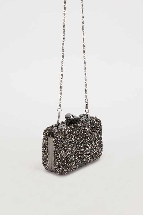 LevidorLevidor Mini Platin Kare Taşlı Abiye El Çantası