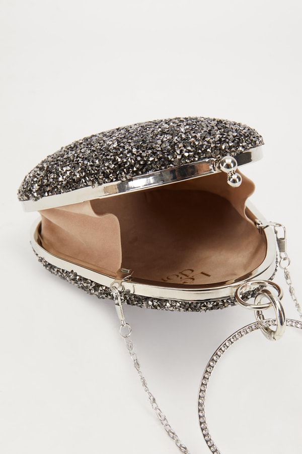 LevidorLevidor Mini Platin Oval Taşlı Abiye El Çantası